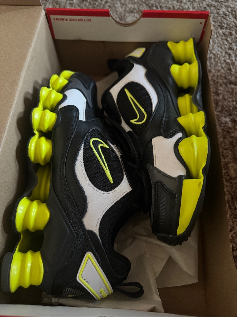 Nike Black White Neon Yellow Shox-Style Running Sneakers